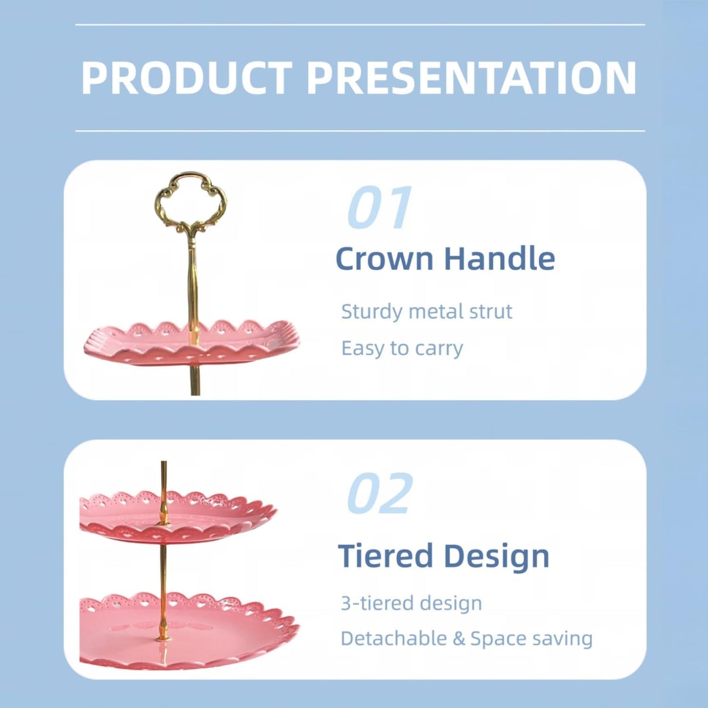 RAUVOLFIA 2 Pack of Plastic Round & Square Dessert Cupcake Stand, 3 Tier Cup Cake Holder Tower for Tea Party/Birthday/Wedding, Plastic Tiered Serving Tray (Pink)