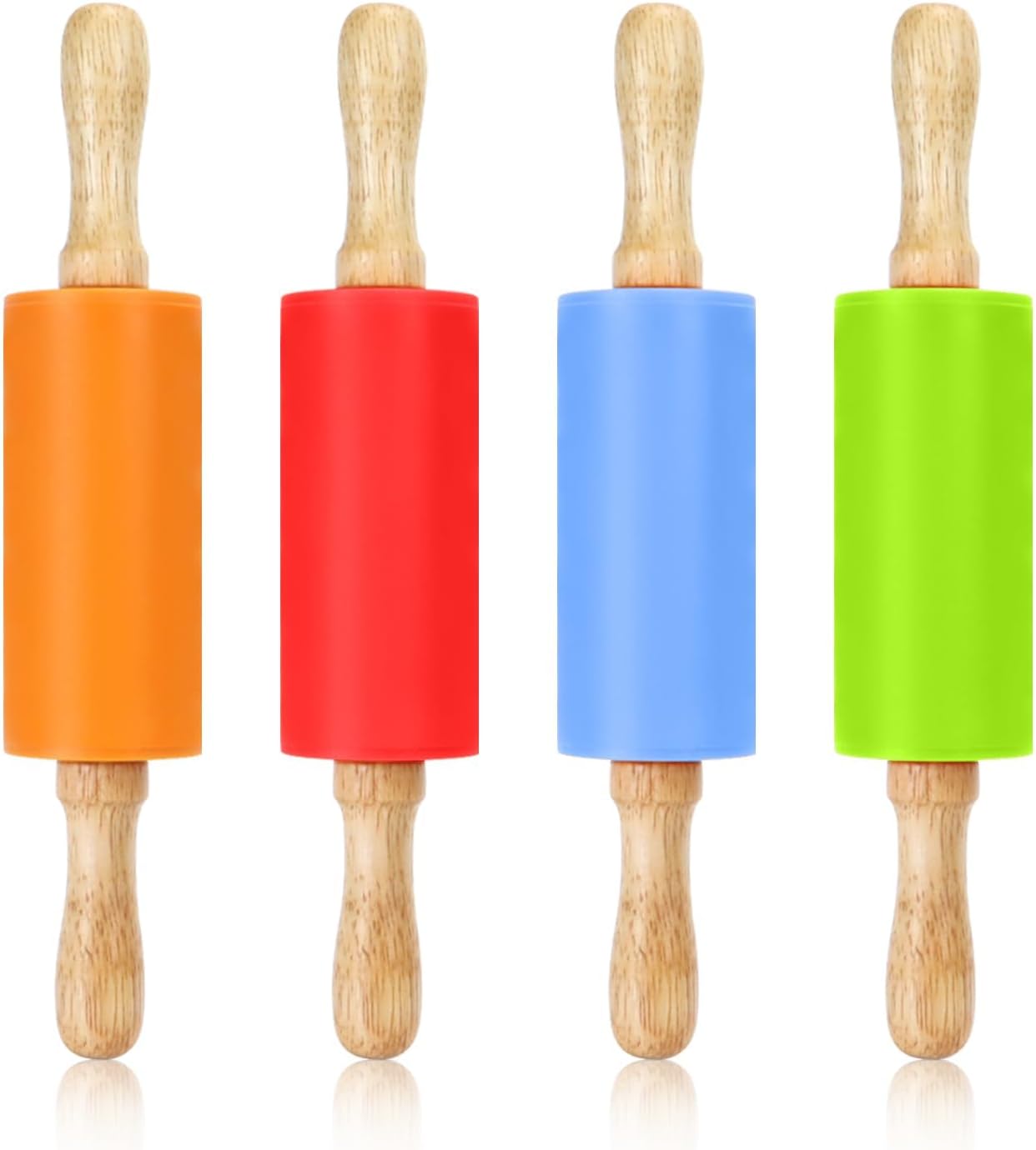 4 Pack Mini Rolling Pin for Kids, 9 Inch Wooden Handle Rolling Pin Non-Stick Silicone Rolling Pins for Children Cake Baking