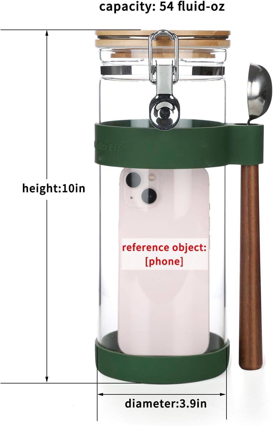 KKC Vacuum Sealed Coffee Bean Storage Container with Scoop,Airtight Glass Container Jar with Hinged Lid and Spoon for Ground Coffee,Loose Leaf Tea,Brown Sugar,Nut,Oatmeal,54 Fl oz