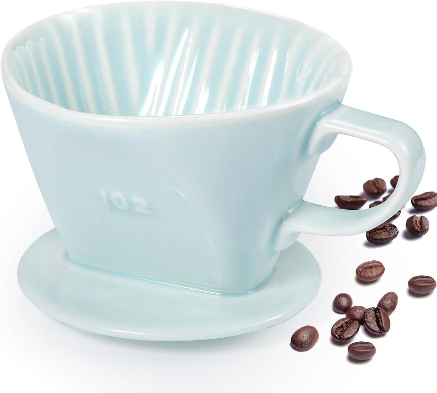 Pour Over Coffee Dripper, Ceramic Pour Over Coffee Maker with 3 Holes Flat Bottom, Easy Manual Brew Maker, Porcelain Slow Filter Cone for Travel, Camping, Office, Home, GR