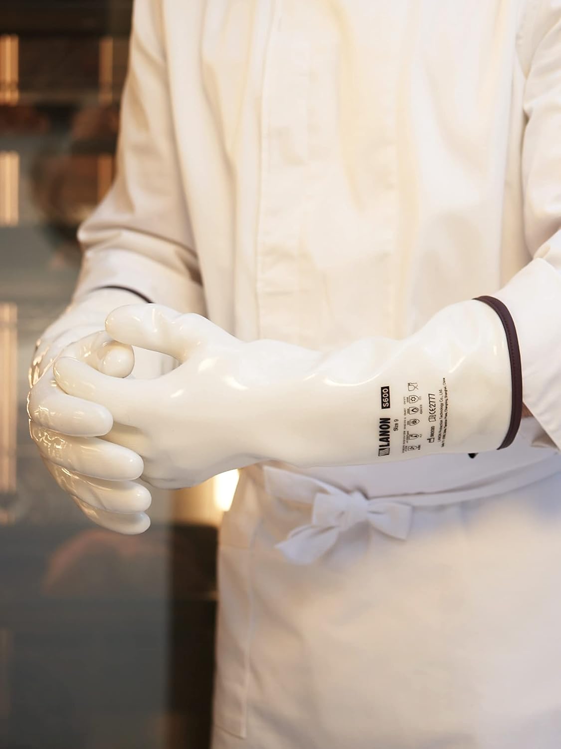 LANON 15" Liquid Silicone Heat Resistant Oven Gloves, Food Grade, CoralAir Liner, Waterproof, Extra Long, XL