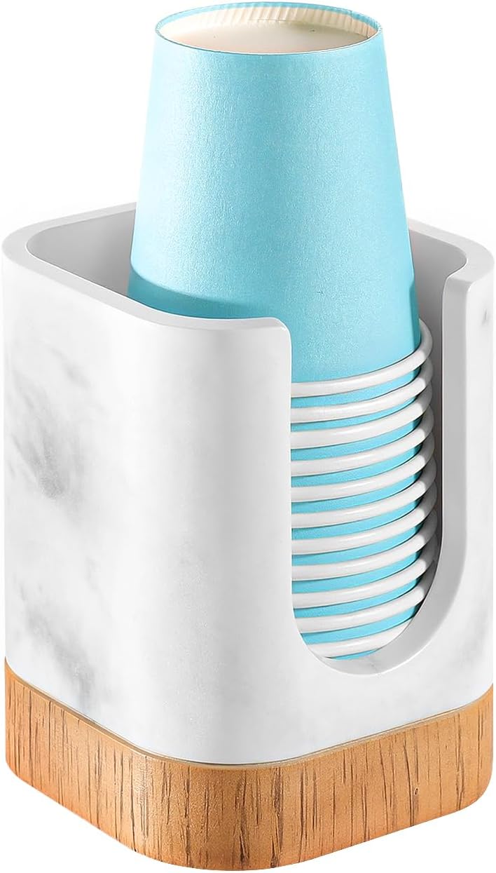 Luxspire Bathroom Cup Dispenser, Dixie Cup Holder 3-5oz, Disposable Paper Cup Holder for Bathroom, Cotton Pad Container, Guest Bathroom Essentials, Gravel White