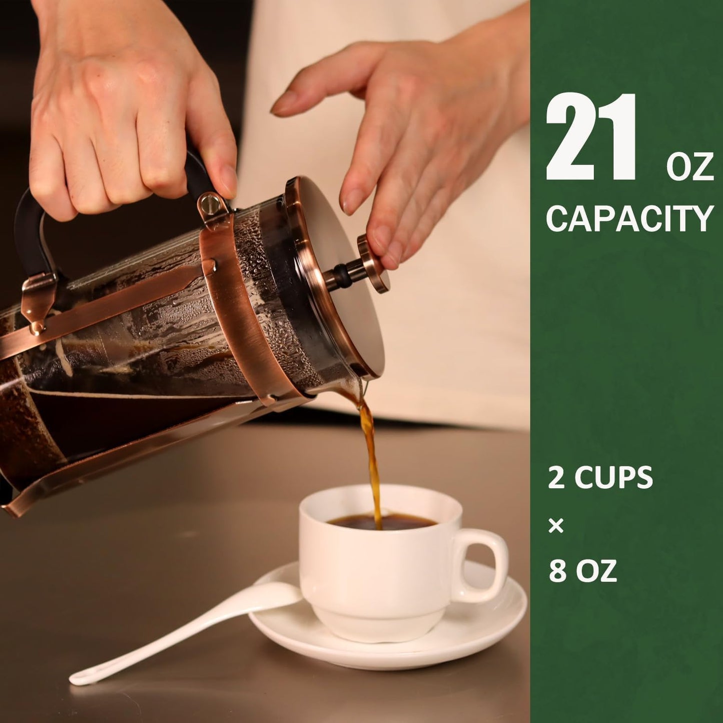 High - Quality 21 Ounce / 600ML French Press - Stainless Steel & Heatproof Glass, 4 - Filter Design - Make Cold Brew, Espresso, Coffee & Tea with Ease