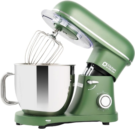 Kitchen in the box Stand Mixer - 6.5 Quart Mixing Bowl with Handle, 900 Watt Powerful Heavy Bread Dough Standing Mixers Tilt-head with Dough Hook, Whisk, Flat Beater and Splash Guard (Green)