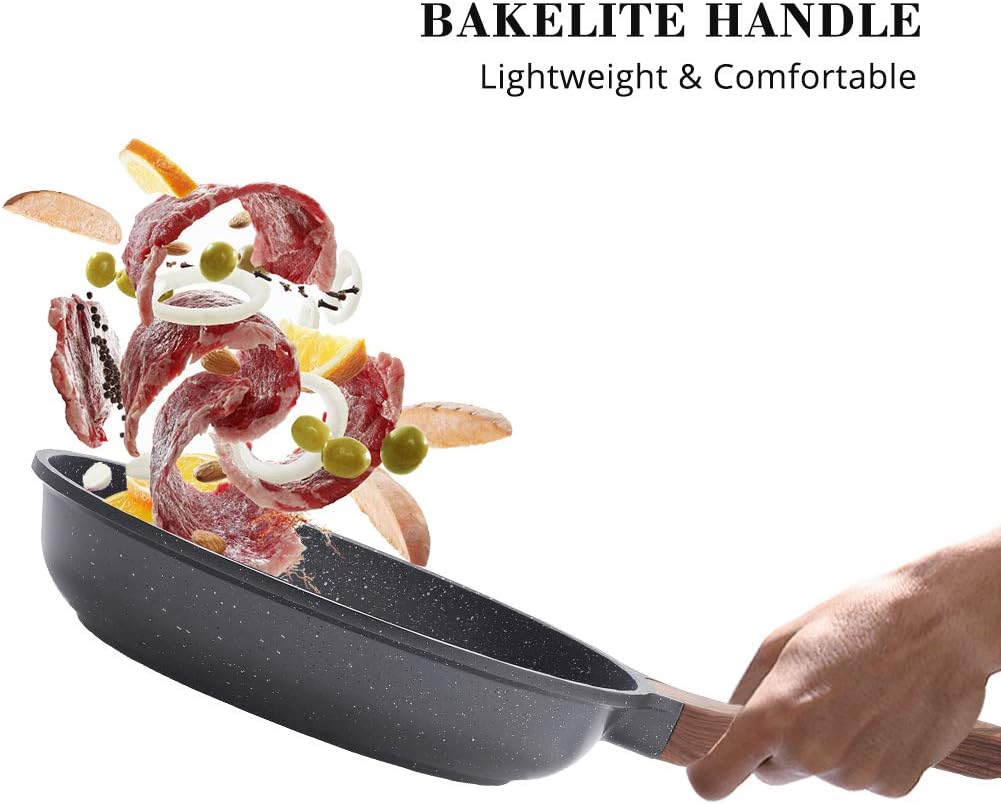 SENSARTE Nonstick Frying Pan Skillet, Swiss Granite Coating Omelette Pan, Healthy Stone Cookware Chef's Pan, PFOA Free (8/9.5/10/11/12.5 Inch) (10 Inch)