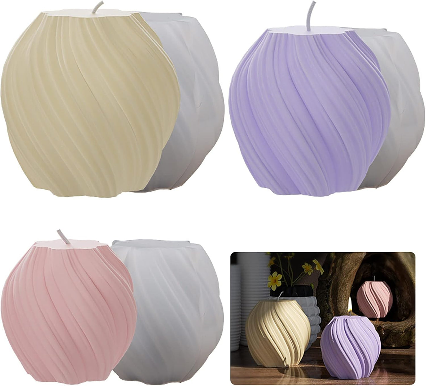3 Pack Wave Candle Molds - Multiple Size Ball, Spiral & Resin Casting Molds for Soap Making & Home Decor