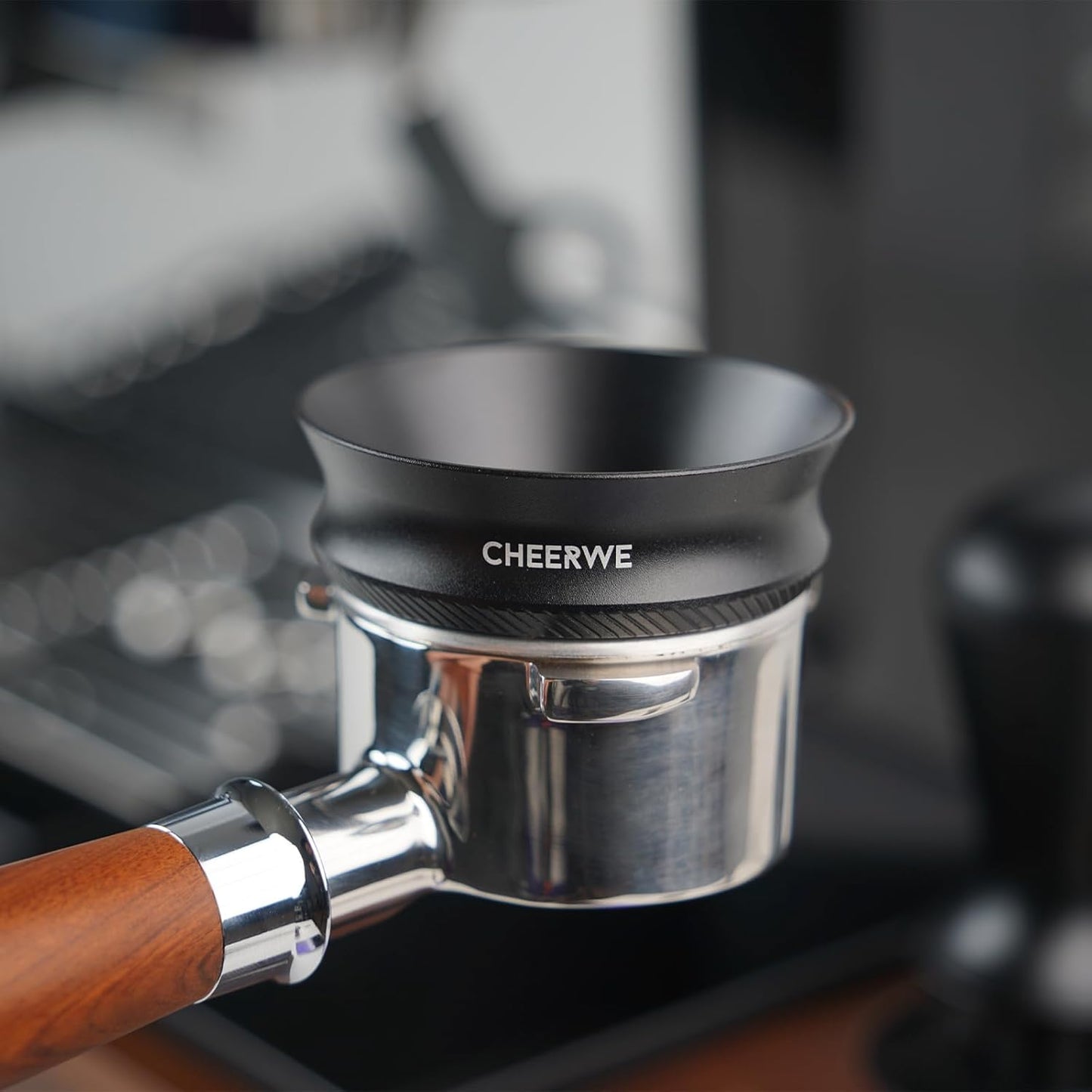 54mm Magnetic Espresso Dosing Funnel, Aluminum Coffee Ring with 8 Magnets, 25mm Height, Black