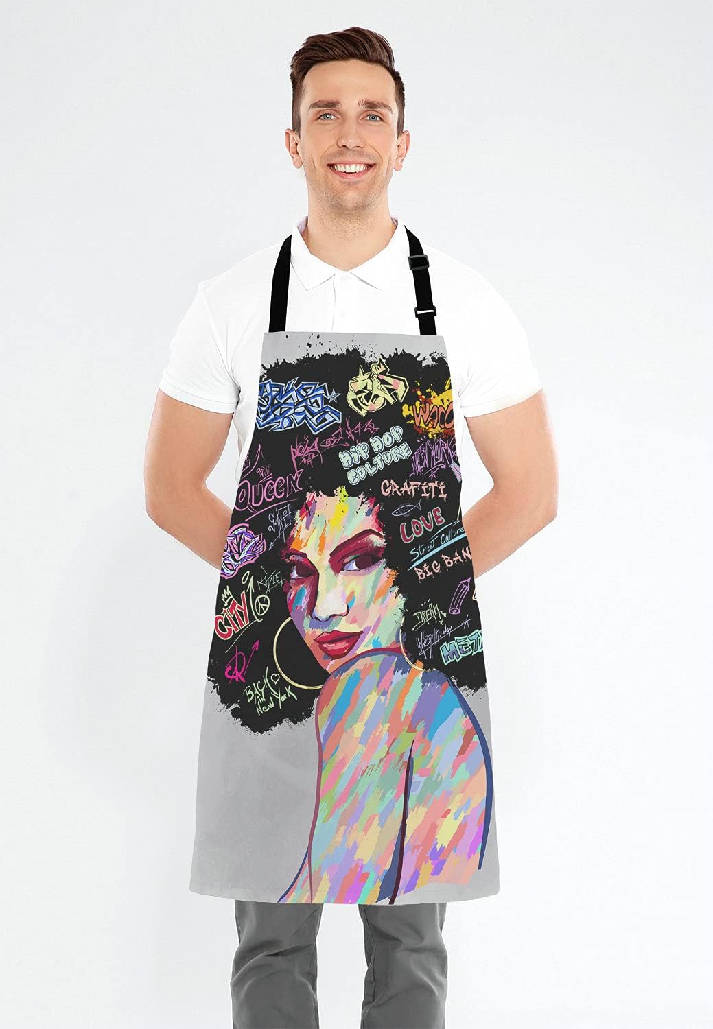 Art Contemporary Digital Painting Portrait of an Afro American Woman Face Adjustable Bib Apron Kitchen Cooking Baking Gardening Apron for Women Men