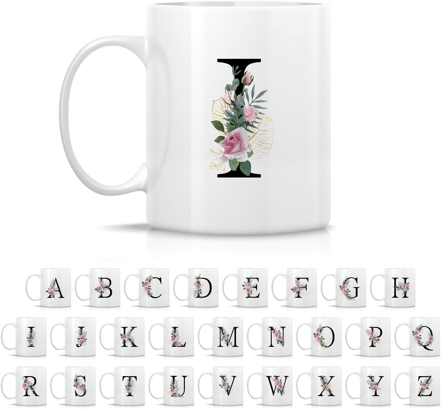 Retreez Initial A-Z Floral Botanical Bouquet Alphabet Monogrammed Monogram Mug 11 Oz Ceramic Tea Coffee Mugs - Appreciation Thank You Wedding Birthday Gifts for her friend coworker sister - I Initial