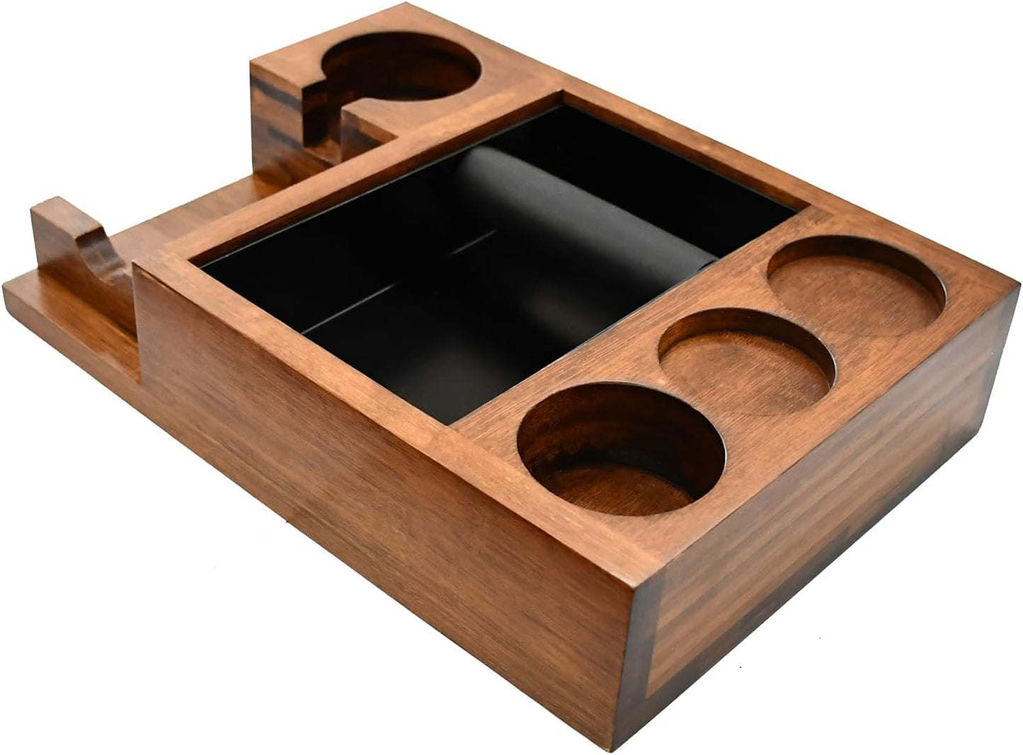 13.4'' Large Espresso Knock Box and Tamping Station, Solid Wood Espresso Accessories Organizer Box for 51MM-58MM Tamper, Distributor, Portafilter, High-Capacity Espresso Coffee Organizer