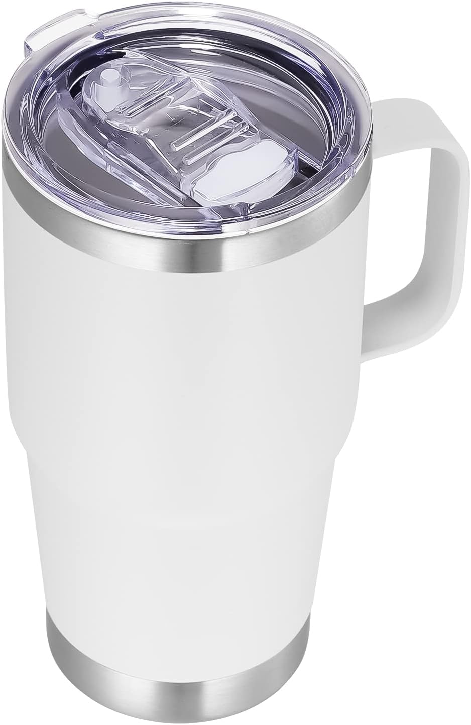 VEGOND 20 oz Tumbler with Handle Lid and Straw, Stainless Steel Insulated Travel Coffee Mug Spill Proof Double Wall Metal Tumbler Cup Keeps Drink Hot and Cold, White 1 Pack