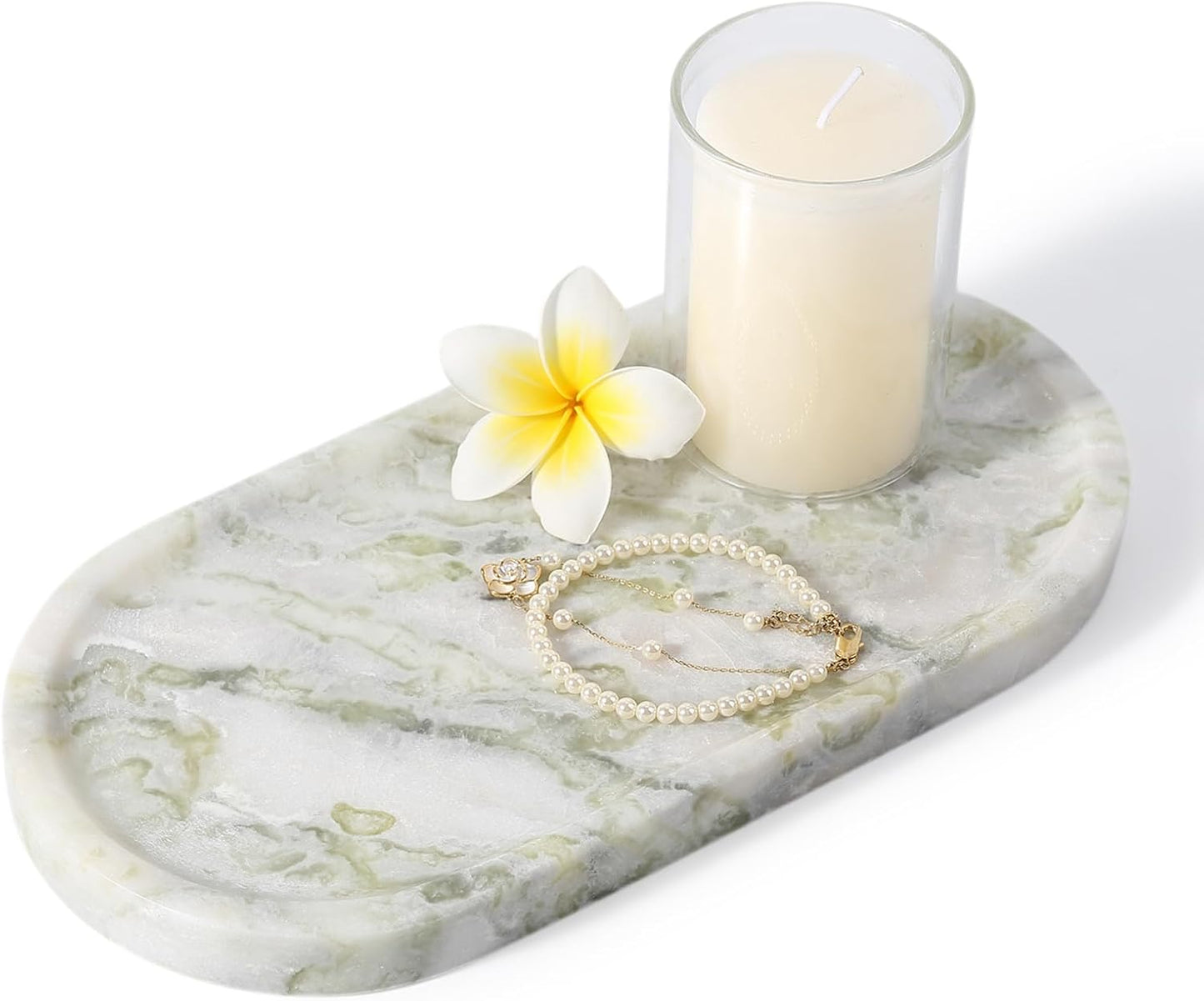 Koville Marble Vanity Tray for Bathroom Countertop, Green Marble Bathroom Tray Perfume Trays for Dresser, Stone Jewelry Dish Stone Trays for Kitchen Counter, Candle Holder for Home Decor