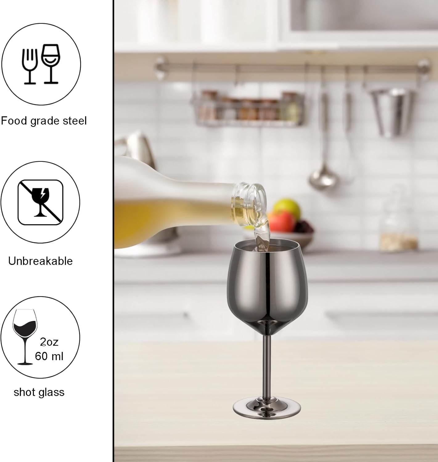 2 oz Shot Glasses, Stainless Steel Shot Glasses, Mini Wine Glass Perfect for Tasting Brandy,Suitable for family dinner party, party supplies, bar tools, gifts(set of 2) (Black)