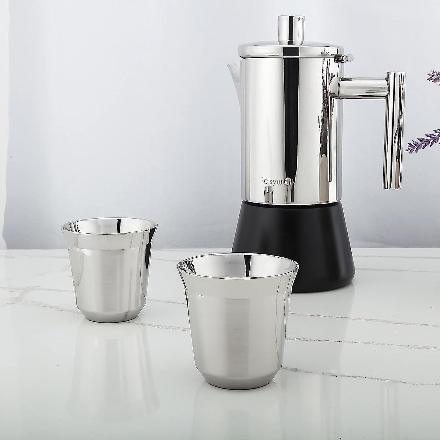 Easyworkz Stainless Steel Espresso Cup 2pcs Set Double Wall Insulated Metal Demitasse Cups 5 oz