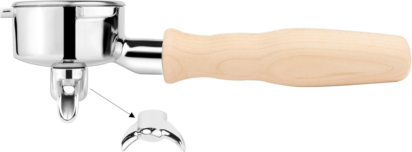 LILQ 54mm Spouted Portafilter Compatible with Breville Barista Express, Barista Pro, Bambino, and More – 18-20g basket included (Maple, Double Spouts)