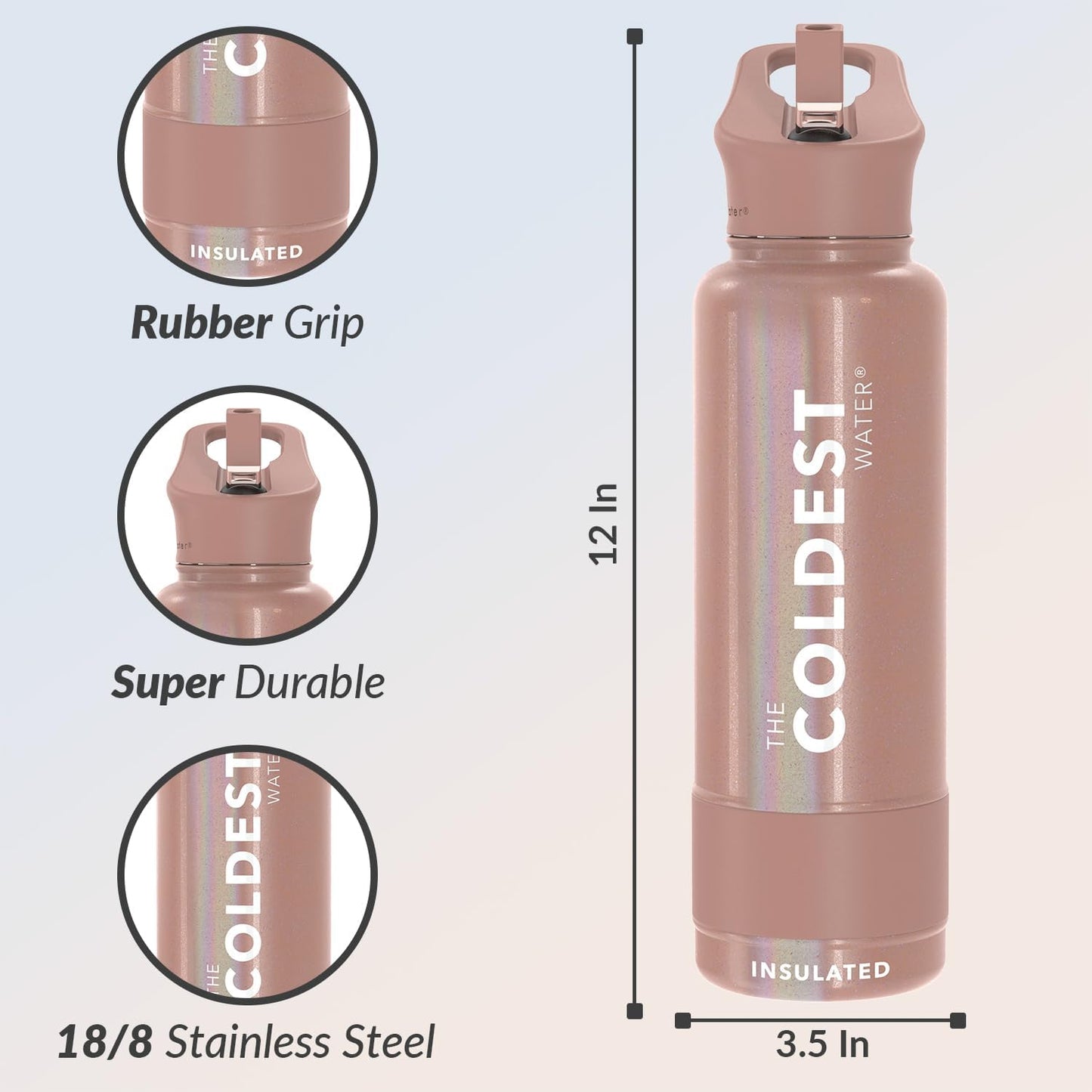 Coldest Insulated Water Bottle with Straw Lid - Stainless Steel Metal Insulated Bottle for Men & Women (Golden Rose Glitter, 40 oz)