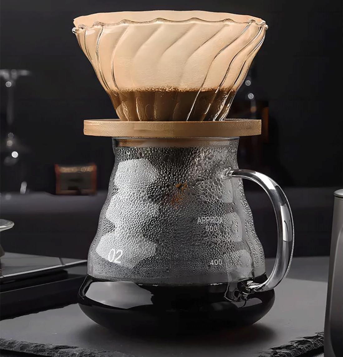 Pour Over Coffee Maker - 20 OZ /600ML Coffee Server with Glass Coffee Dripper, Stylish and Elegant 2 IN 1 Dripper Coffee Maker Kit Coffee Maker for Home or Office, 1-5 CUPS