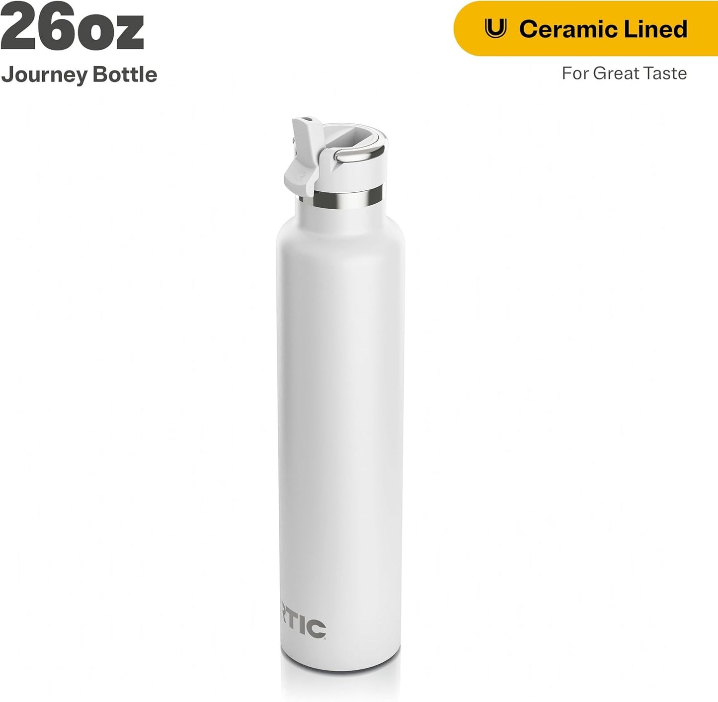 RTIC 26oz Journey Bottle Metal Stainless Steel Vacuum Insulated, BPA Free, Reusable, for Water, Hot and Cold Drinks, Travel, Sports, Camping, White