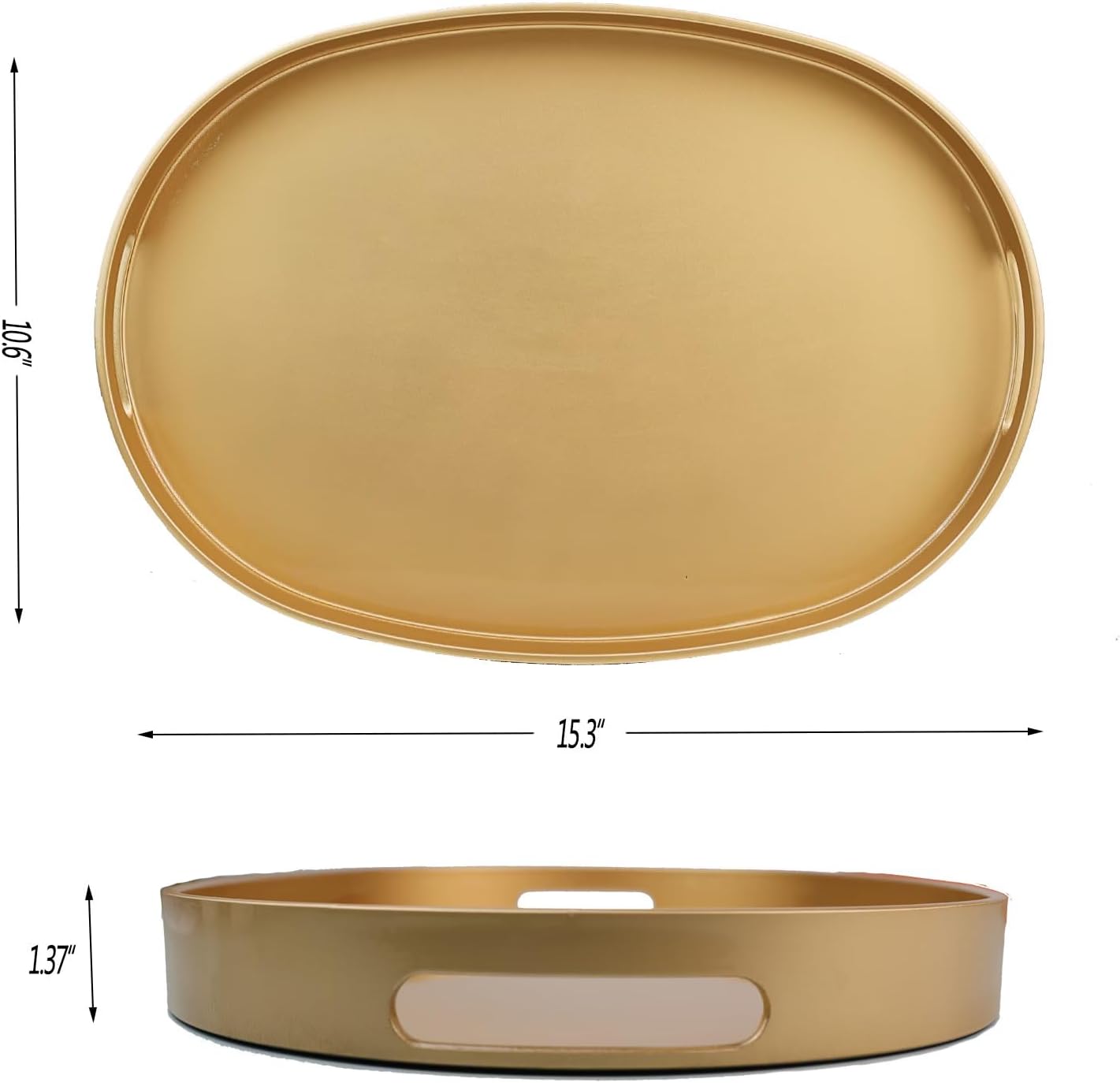 Gold Oval Decorative Tray with Handles, Versatile Serving Tray for Coffee Table, Ottoman, Ideal for Serving, Displaying, Organizing, 15.3"*10.6"*1.37"