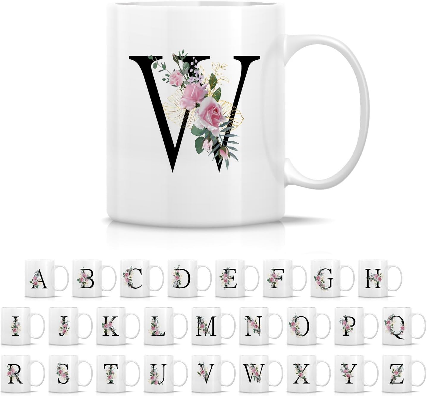 Retreez Initial A-Z Floral Botanical Bouquet Alphabet Monogrammed Monogram Mug 11 Oz Ceramic Tea Coffee Mugs - Appreciation Thank You Wedding Birthday Gifts for her friend coworker sister - W Initial