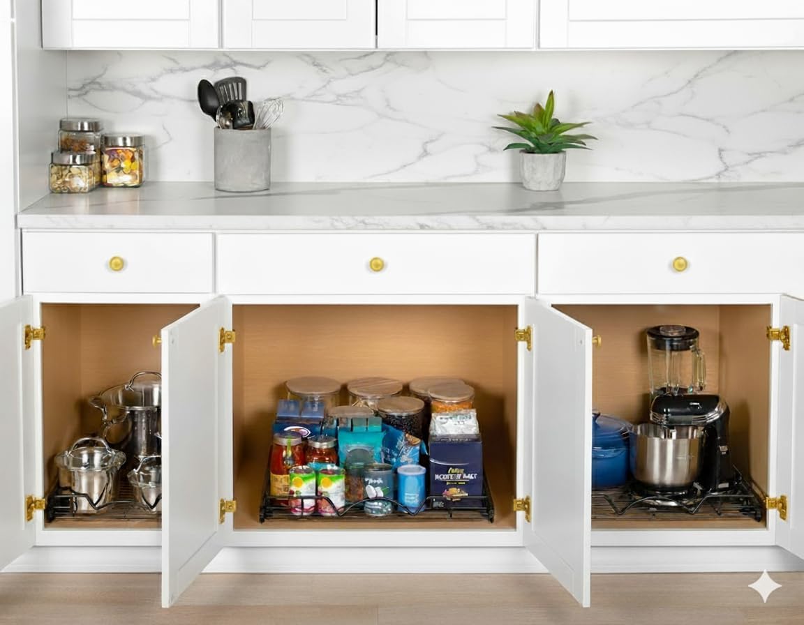 HOLDN’ STORAGE Pull Out Cabinet Organizer, Heavy Duty Caddy w/Lifetime Limited Warranty -20”W x 21”D - Requires At Least 21-1/4” Cabinet Opening, Steel Metal Cabinet Drawers Slide Out, Black