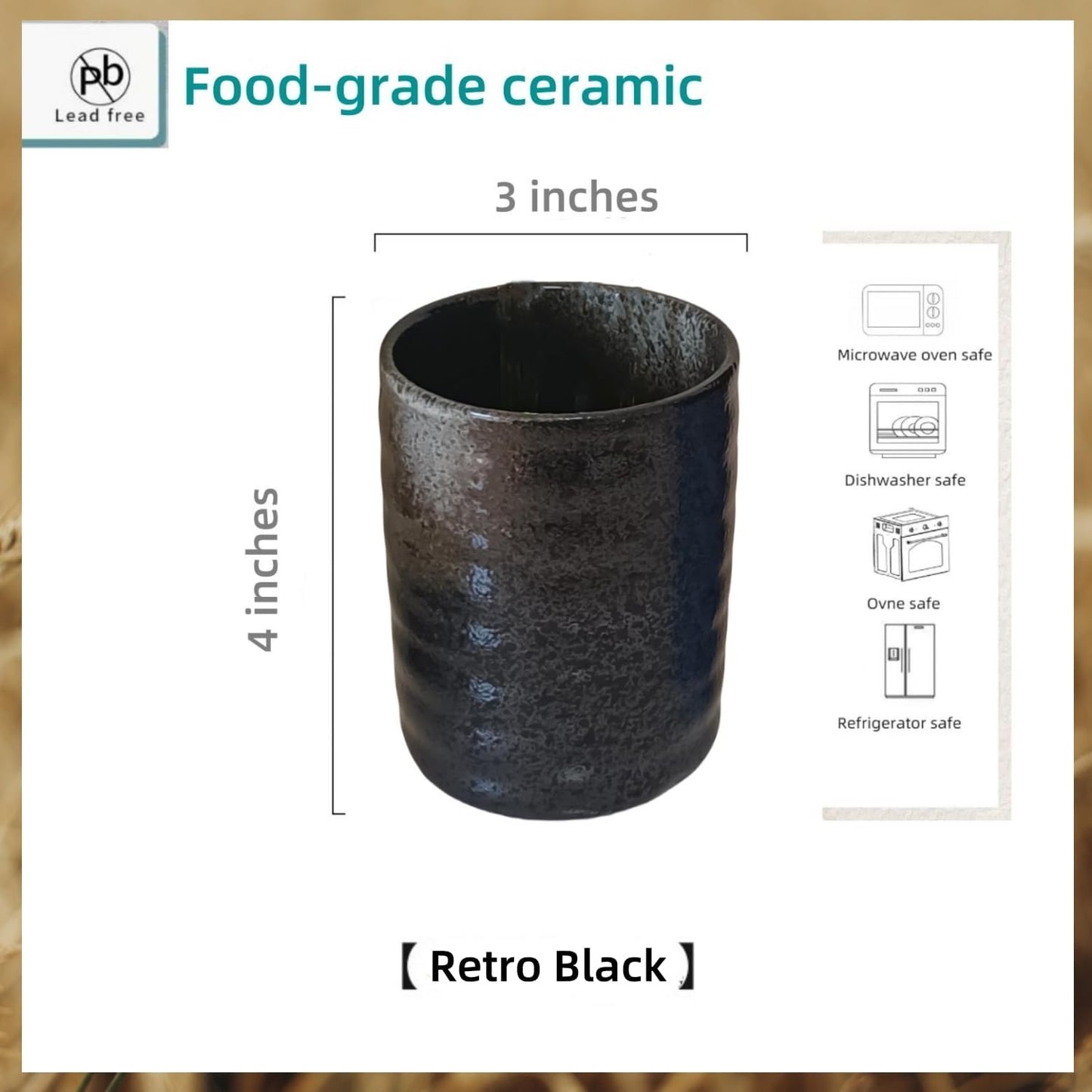 Stoneware Coffee Bar Utensil Holder Tea & Coffee Spoon & Stirrer Holder for Stir Stick Straw Teaspoon Holder Spoon Cup Small Utensil Jar (Retro Black)