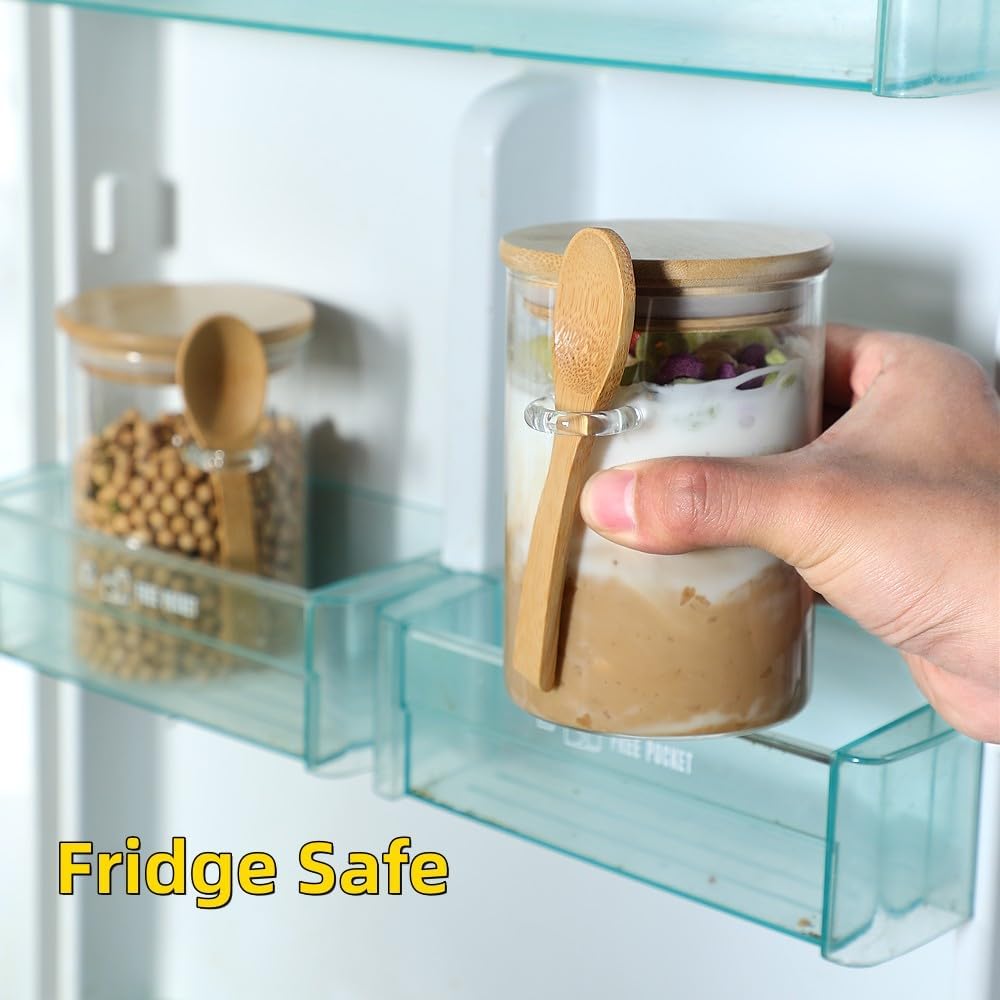 6 Pack Glass Jars with Bamboo Lids and Spoons for Loose Leaf Tea Storage, 17 OZ Glass Overnight Oat Container with Lid and Scoop, Glass Canister Set as Tea Container for Loose Leaf Tea Holder