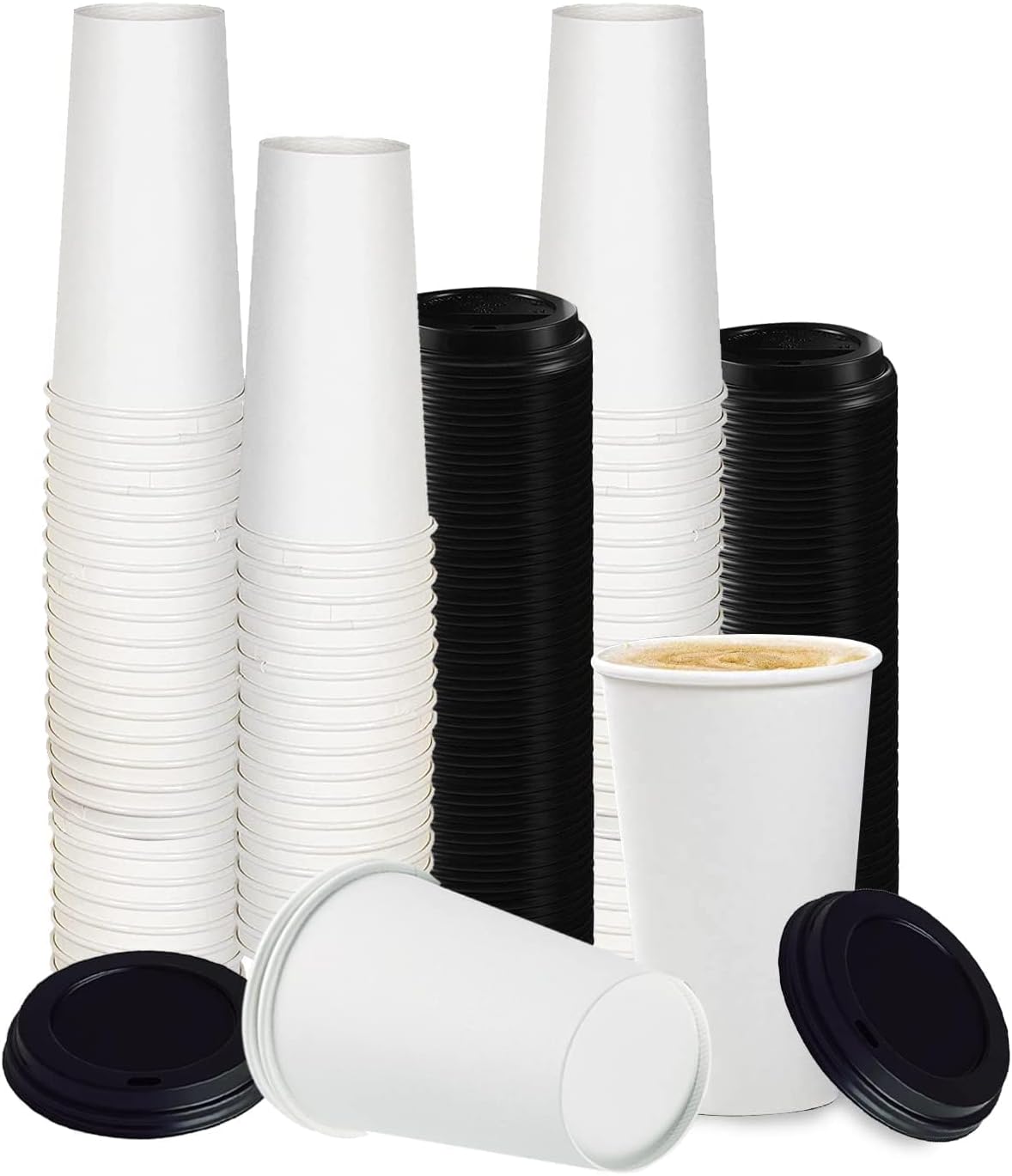 Smygoods White Disposable Paper Coffee Cups with Lids (20 OZ, 50 Count) For Hot Beverages, Tea, Espresso, Cocoa - To Go Drink Containers, Café & Office
