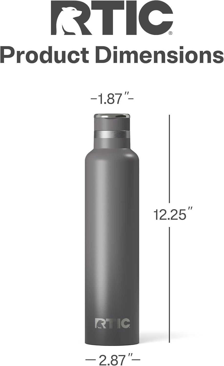 RTIC 26oz Journey Bottle for Water, Metal Stainless Steel Vacuum Insulated, BPA Free, Reusable, Hot and Cold Drinks, Travel, Sports, Camping, Graphite
