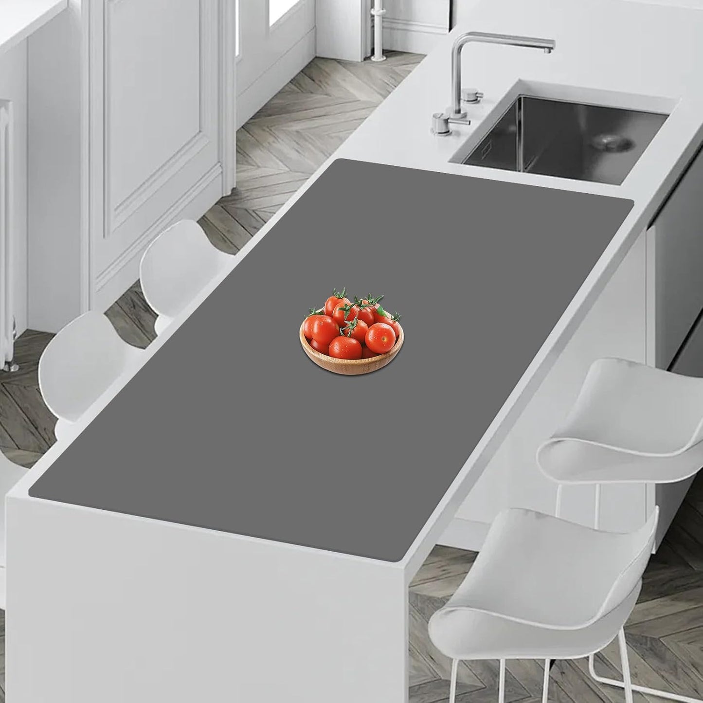 35.4''x23.6''(90cmx60cm) Extra Large Silicone Mat for Kitchen Counter, Heat Resistant Countertop Protector, Non-Slip Waterproof Kitchen Island Mat, Easy to Clean, Dark Gray