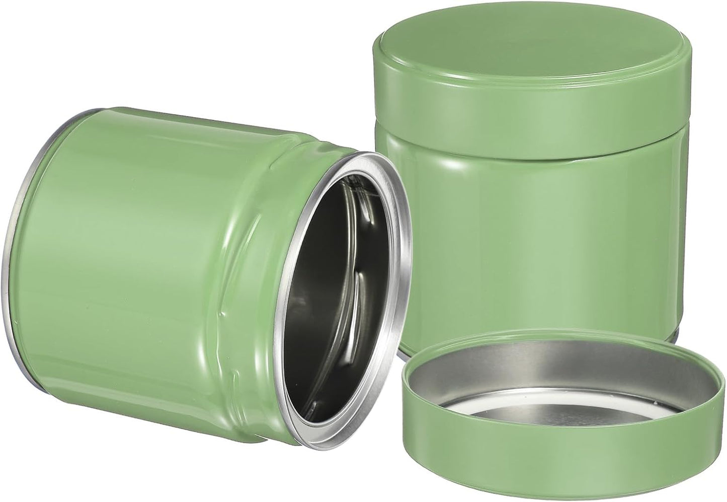 uxcell 2Pcs Round Tea Canisters, 4" x 4" Airtight Metal Tea Containers for Loose Tea, Coffee Beans, Spices - Durable, Compact, and Stylish Storage Tea Tin (Silver Green)