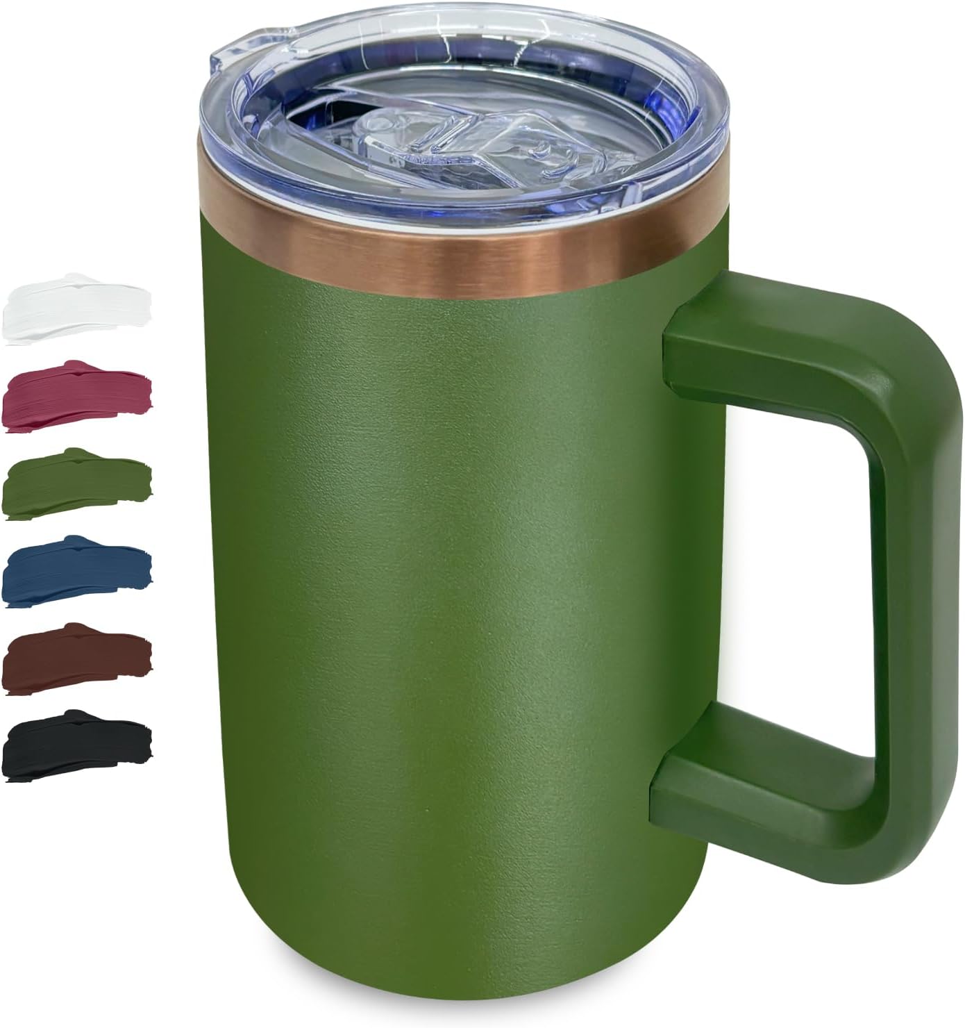 20 oz Insulated Coffee Mug with Lid, Stainless Steel Coffee Tumbler Bulk, Double Wall Vacuum Travel Mug with Handle, Leakproof Powder Coated Coffee Cups for Hot and Cold Drinks (Army Green,1 pack)