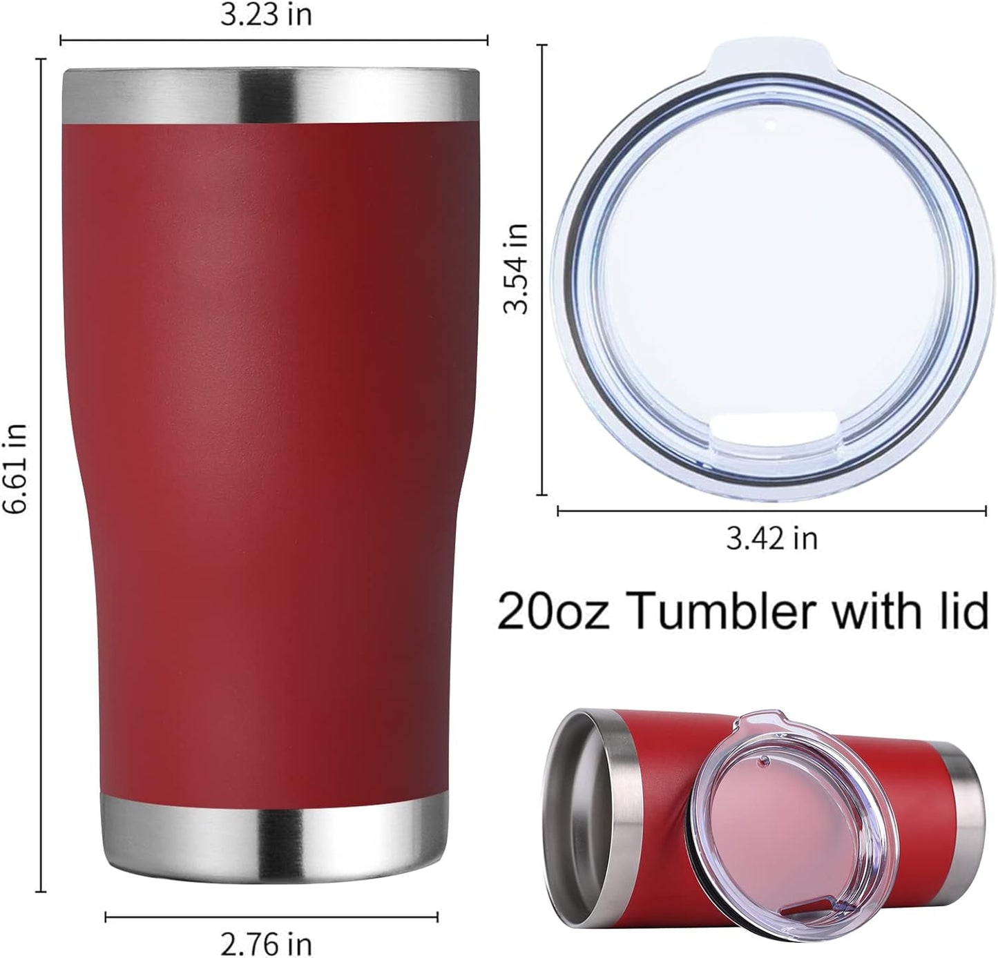 DOMICARE 20oz Tumbler with Lid Stainless Steel Tumblers Bulk, Double Wall Vacuum Insulated Coffee Travel Mug Powder Coated Tumbler, 4 Pack Red