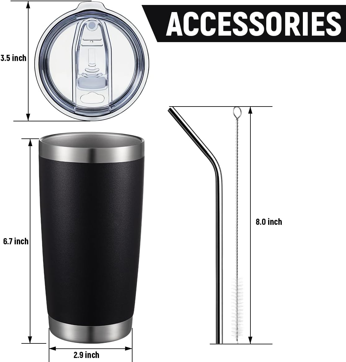 COMOOO 20oz Tumbler Stainless Steel Insulated Travel Mug Vacuum Double Wall Coffee Cup for Hot Beverage and Cold Drinks,Home and Outdoor（Black, 1 Pack）