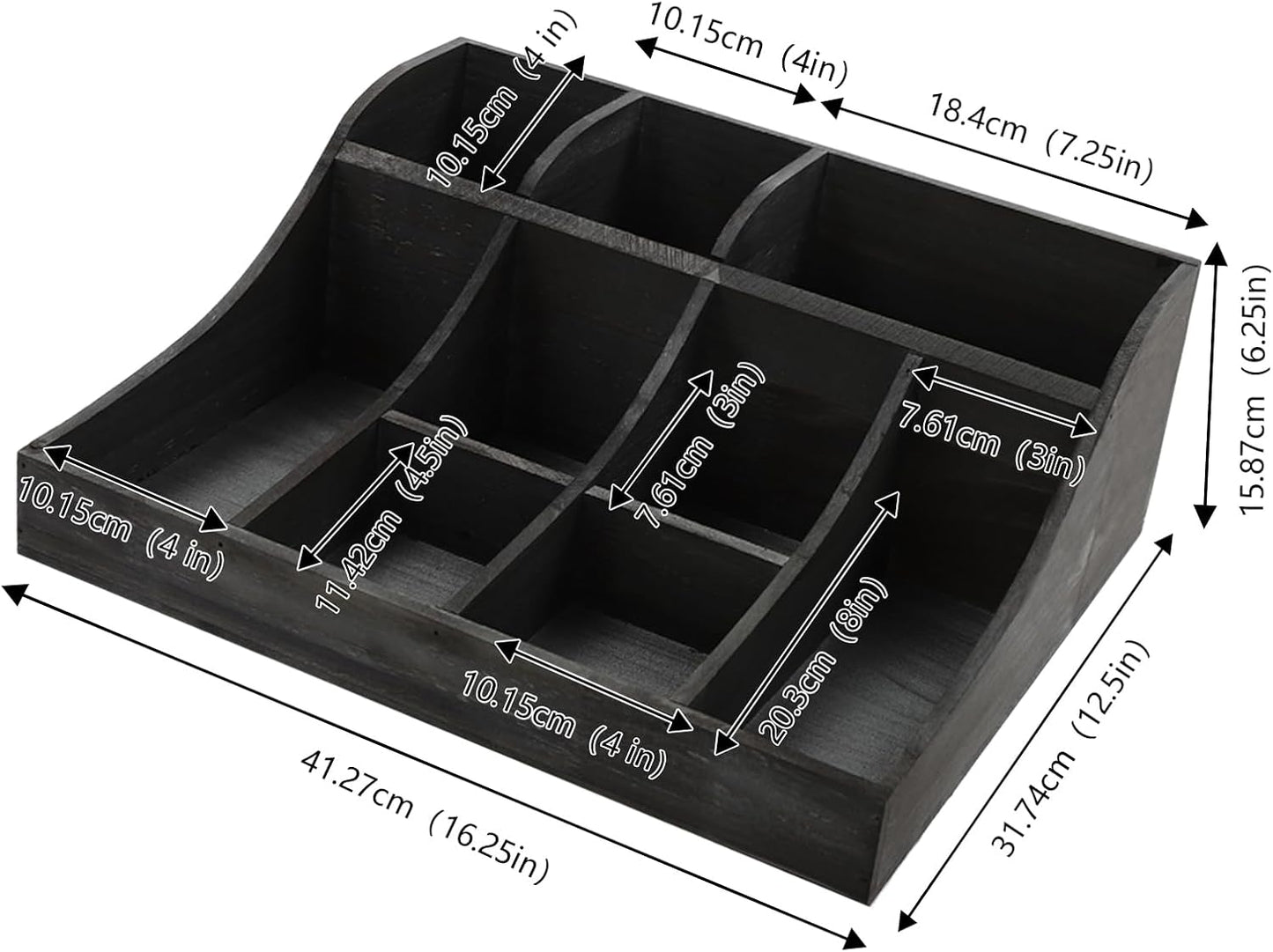 Coffee Bar Organizer for Countertop, Wooden Condiment Organizer Coffee Station Organizer Coffee Cup Syrup Pod Holder, Coffee Bar Organizer for Home Office Cafe, 9 Compartment, Black