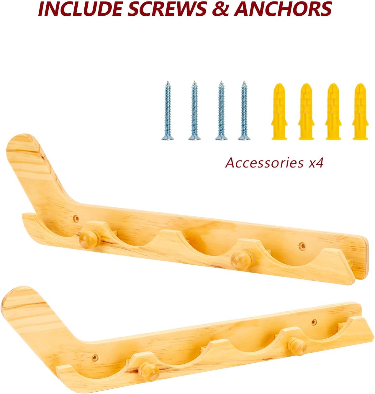 2 Pack Hockey Puck Display Cases for Father's Day Gifts, Wooden Wall Mount Holder with Hook - Hockey Puck Holder Living Room Stick Decor Accessory for Player Team Gift - burlywood