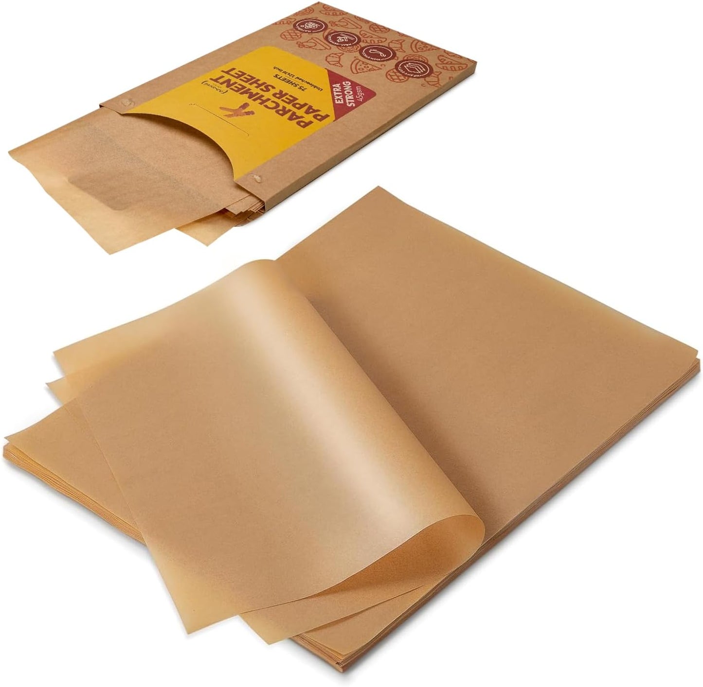 Katbite 75Pcs Unbleached Parchment Paper Sheets 12x16IN, Pre-Cut Heavy Duty Parchment Baking Paper, Non-Stick Half Sheet Brown Baking Parchment Paper for Air Fryer, Baking Cookie [Advanced Series]