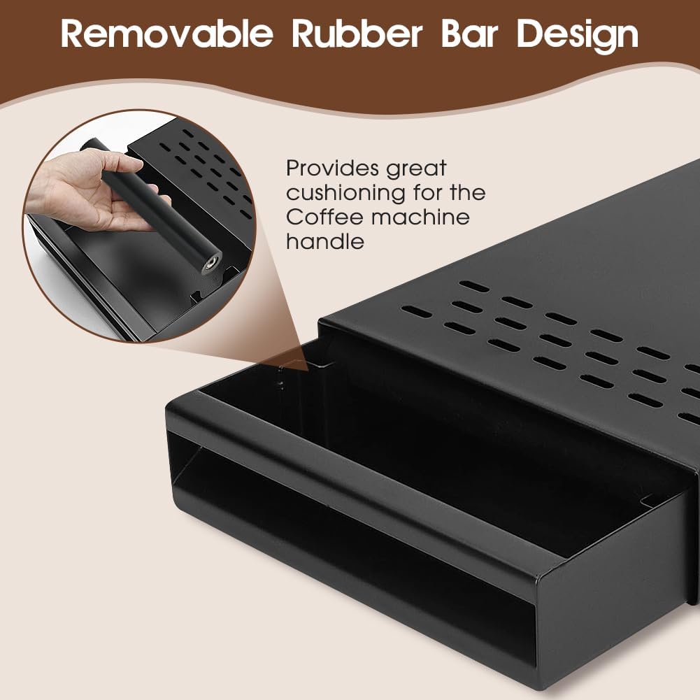 Coffee Knock Box Drawer, Espresso Knock Box Drawer Stainless Steel Coffee Knock Box for Espresso Coffee Grounds Coffee Puck Box with Removable Rubber Strike Wood Pole and Non Slip Base