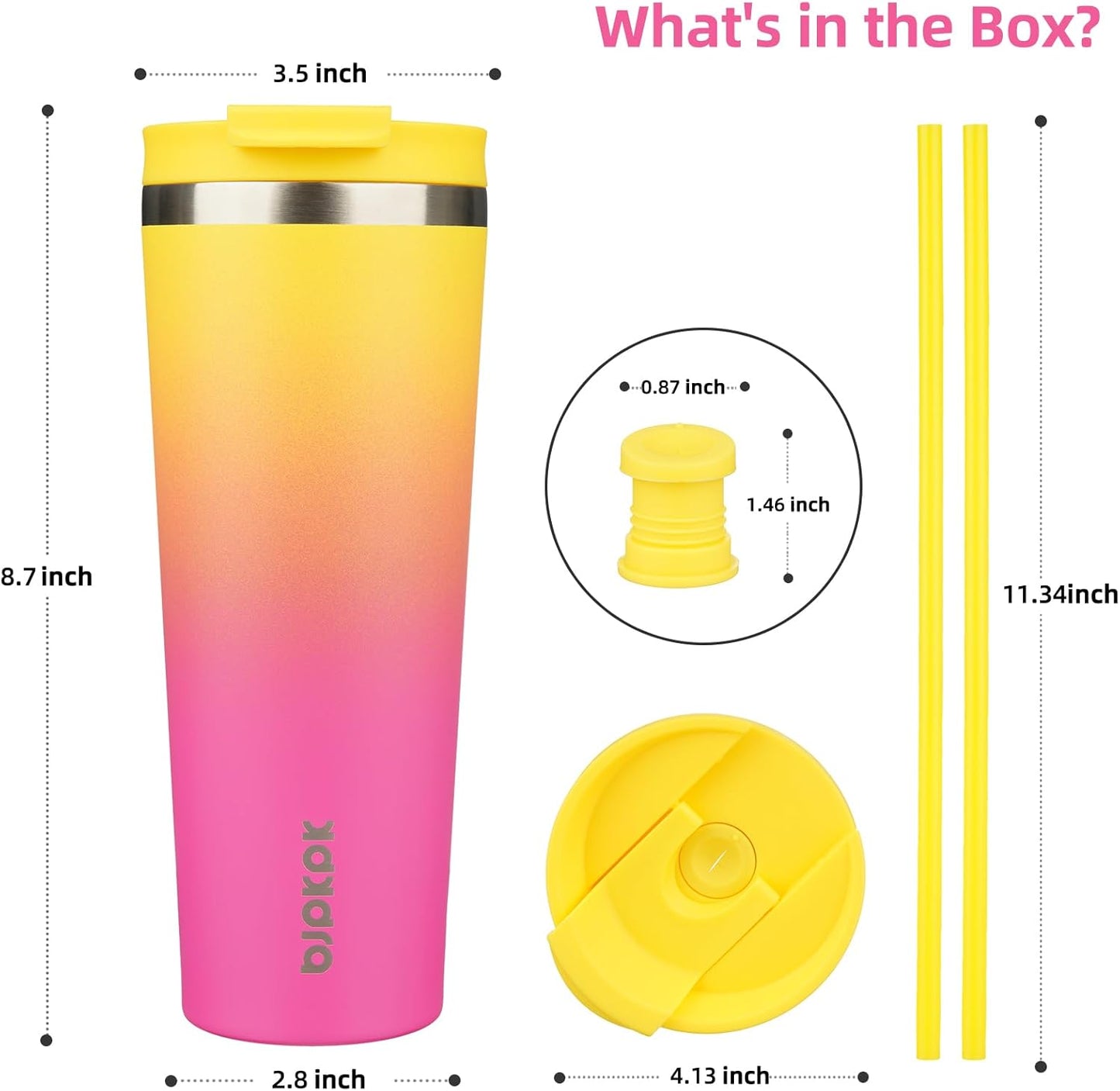 BJPKPK 26oz Stainless Steel Insulated Tumbler With lid And Straw Travel Coffee Thermal Tumblers Cup For Women And Men,Pink Yellow Rose