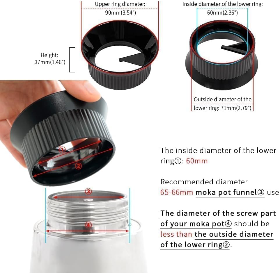 watchget Moka Pot Dosing Funnel - 60mm Espresso Coffee Dosing Ring, Plastic Powder Receiver and Distribution Tool for 6-Cup Moka Express Pot, Black