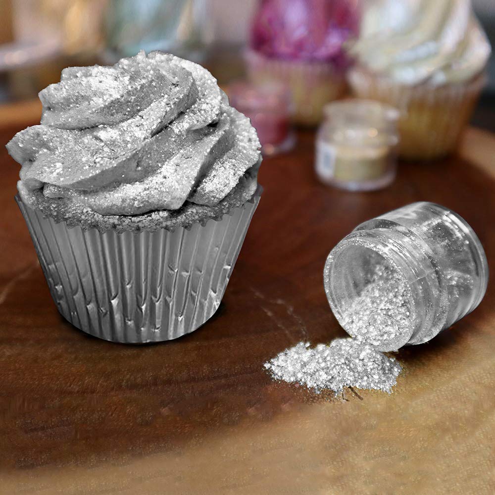 Bakell - Tinker Dust Silver Edible Glitter - for Cakes, Cupcakes, Cake Pops, Drinks and Beverages, 1x 50g Jar