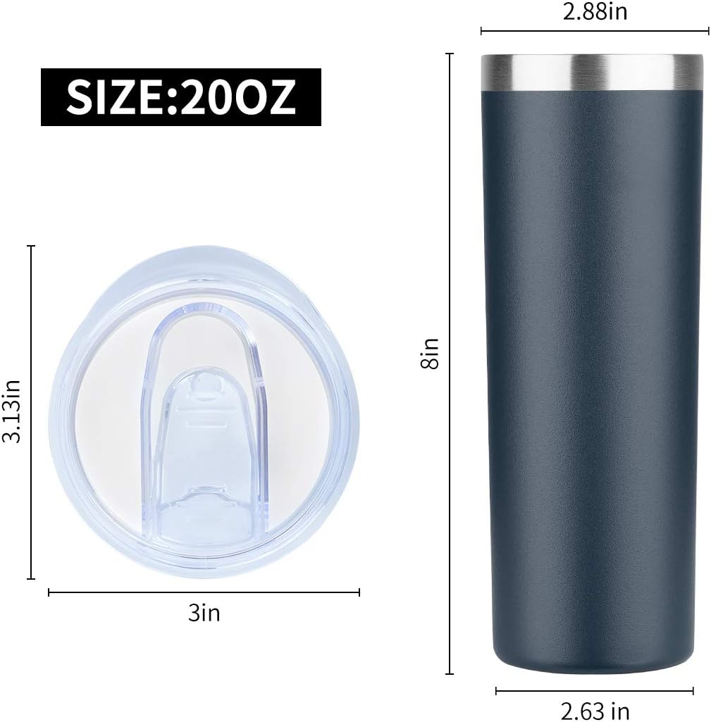 HASLE OUTFITTERS 20 oz Skinny Tumblers Bulk Set, Stainless Steel Insulated Slim Tumblers with Lids, Reusable Double Wall Travel Coffee Mugs, Durable Powder Coated Travel Water Cups(Navy, 4)
