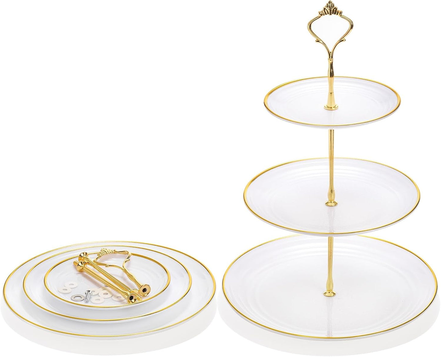 Goaste 3 Pack Tiered Cupcake Stand, Plastic Cupcake Stand Tower, 3 Tier Round Shape Dessert Serving Tray, White Cookie Candy Buffet Stand for Tea Party, Baby Shower, Wedding, Birthday, Christmas