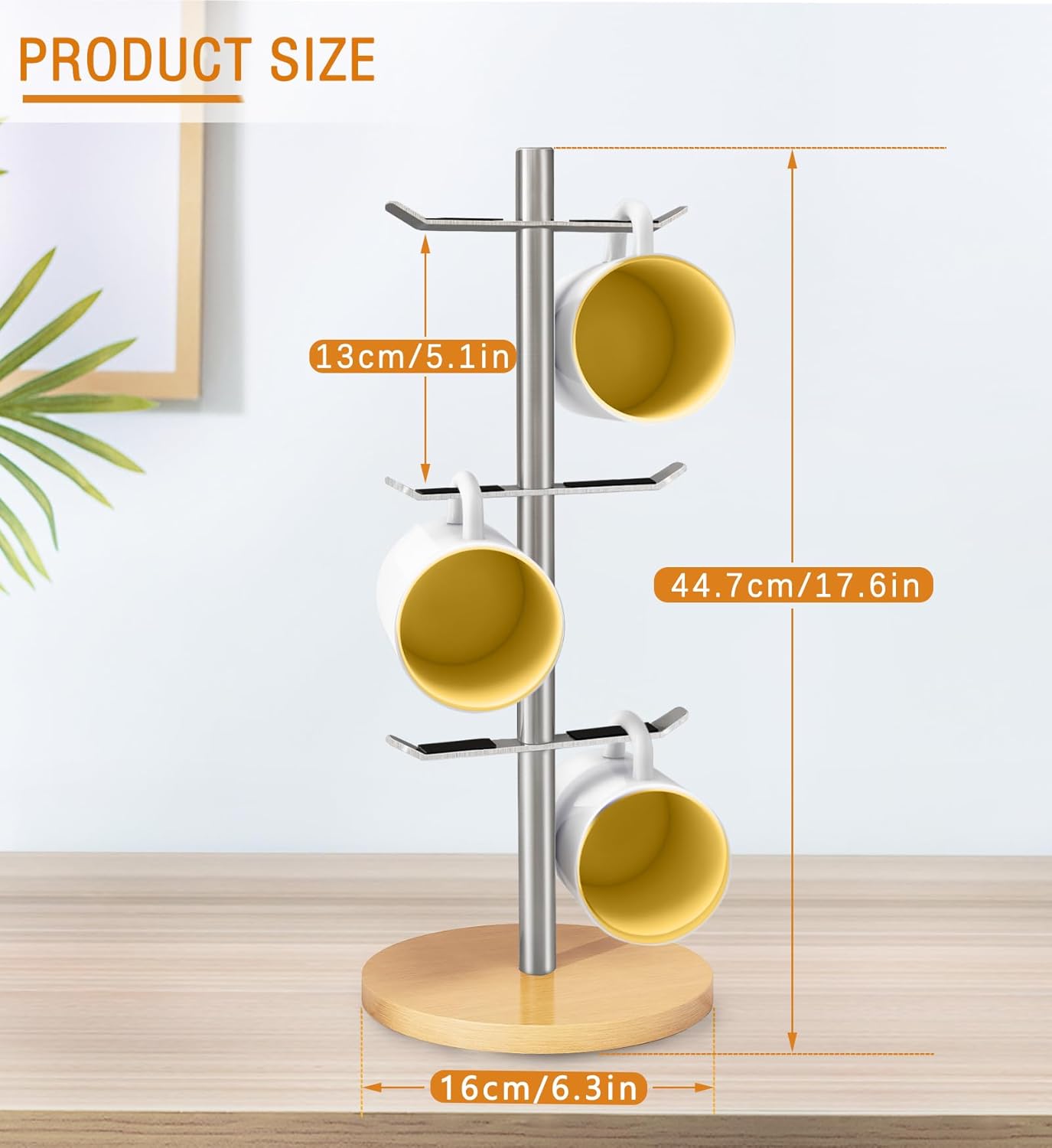 Mug Holder Tree, Coffee Cup Holder for Countertop, 6 Hooks Mug Tree, Coffee Mug Rack, Metal Mug Stand(Brushed Nickel)