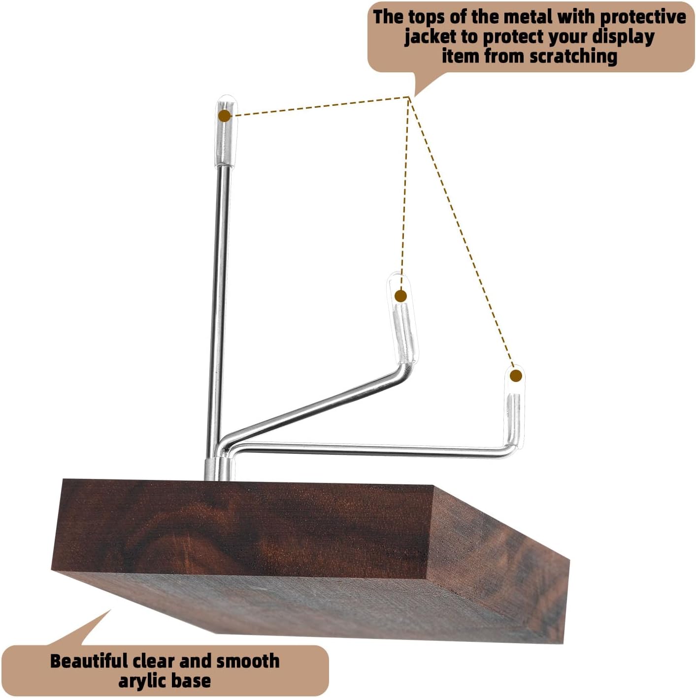 Wenqik 4 Pcs Crystal Display Stand Adjustable Metal Arms Small Rock Display Stand with Wooden Base Geodes Rock Agate Mineral Easel Holder for Collectibles(3.15 x 3.15 x 4.65 Inch)