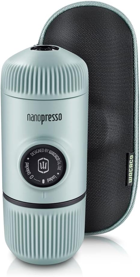 WACACO Nanopresso Portable Espresso Maker with Case, Mini Travel Coffee Machine, Perfect for Camping, Travel and Office（ Elements Arctic Blue）