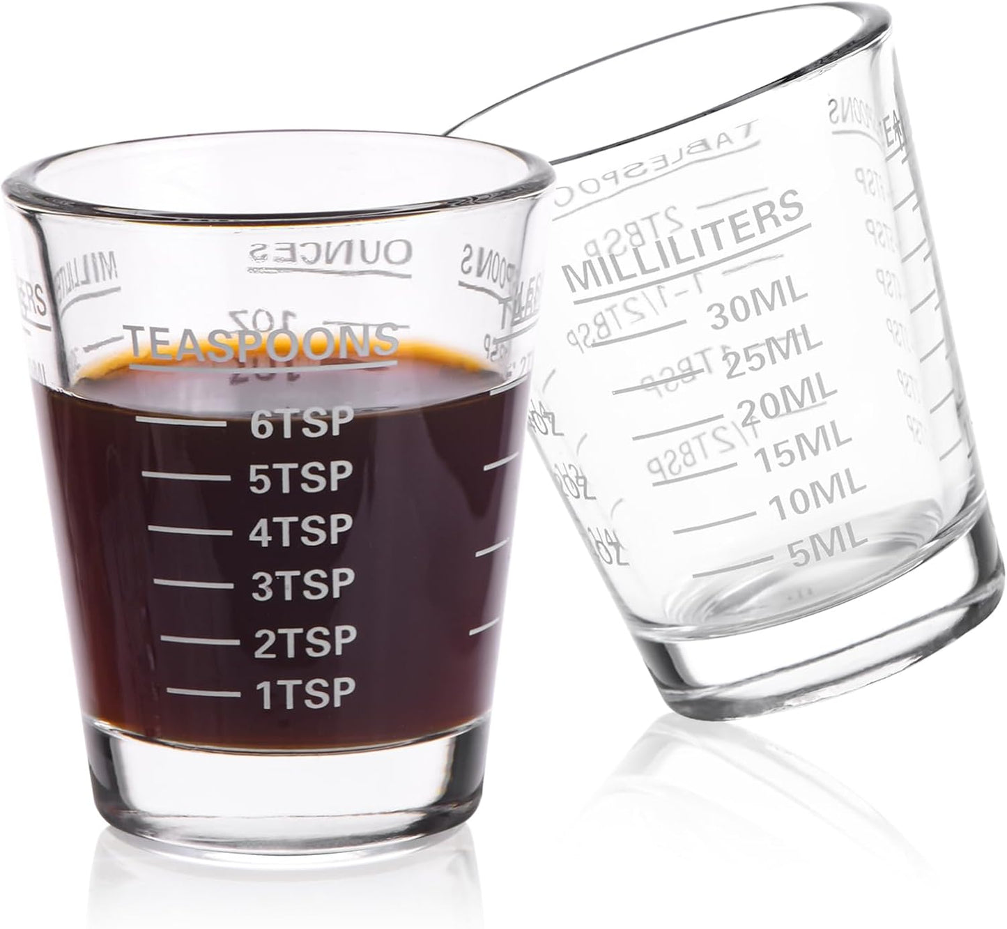 Shot Glasses Measuring Cup Set 2PACK Espresso Shot Glasses Liquid Heavy Glass 26-Incremental Measurement 1 OZ, 2 TBS, 6 TSP, 30 ML Kitchen Tools (White)