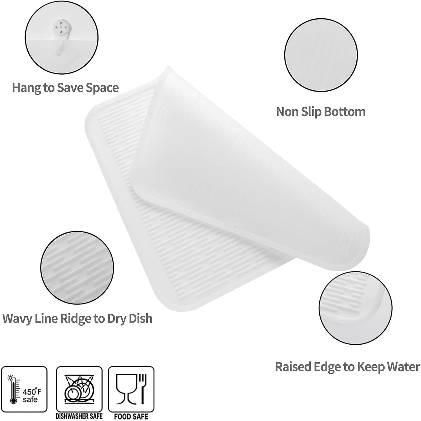 Silicone Dish Drying Mat for Multiple Usage,Easy clean,Eco-friendly,Heat-resistant Silicone Mat for Kitchen Counter or Sink,Refrigerator or Drawer Liner Translucent XL 18 inches x 16 inches