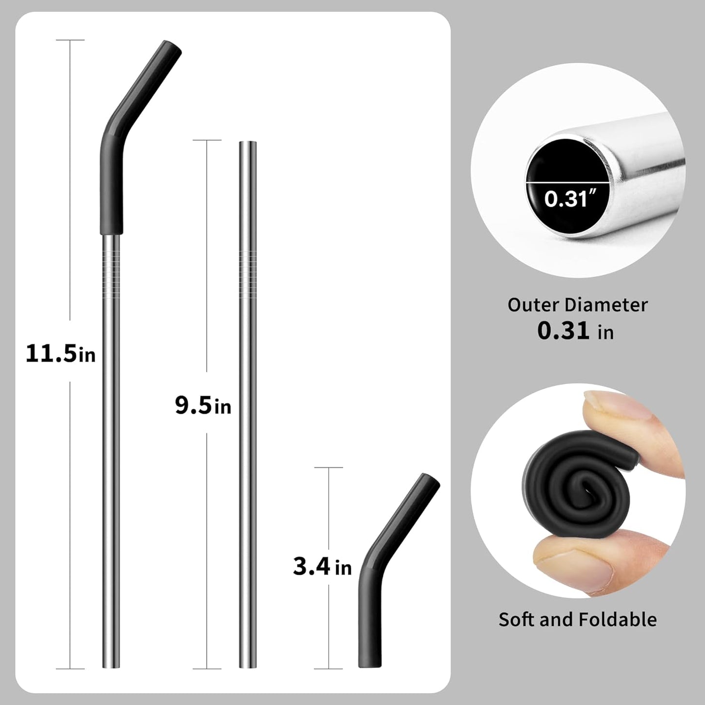 Metal Straws for 30 oz Yeti Tumbler, 5 Pcs Reusable Stainless Steel Straws with Silicone Tip for BJPKPK, RTIC, WETOWETO, Beast 30 oz Tumbler, Cleaning Brush, 1 Portable Bag