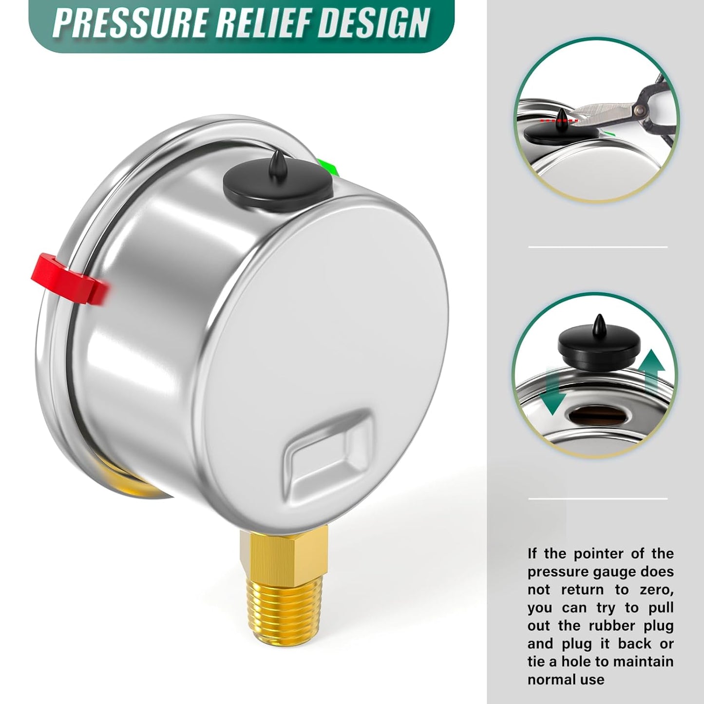 0-60PSI Stainless Steel Glycerin Filled Pressure Gauge 1.5" Black Dial Size, 1/8" NPT Lower Mount, for Tube, Water Pump, Gas, Liquid, Pressure Test (with Range Mark Pointer)